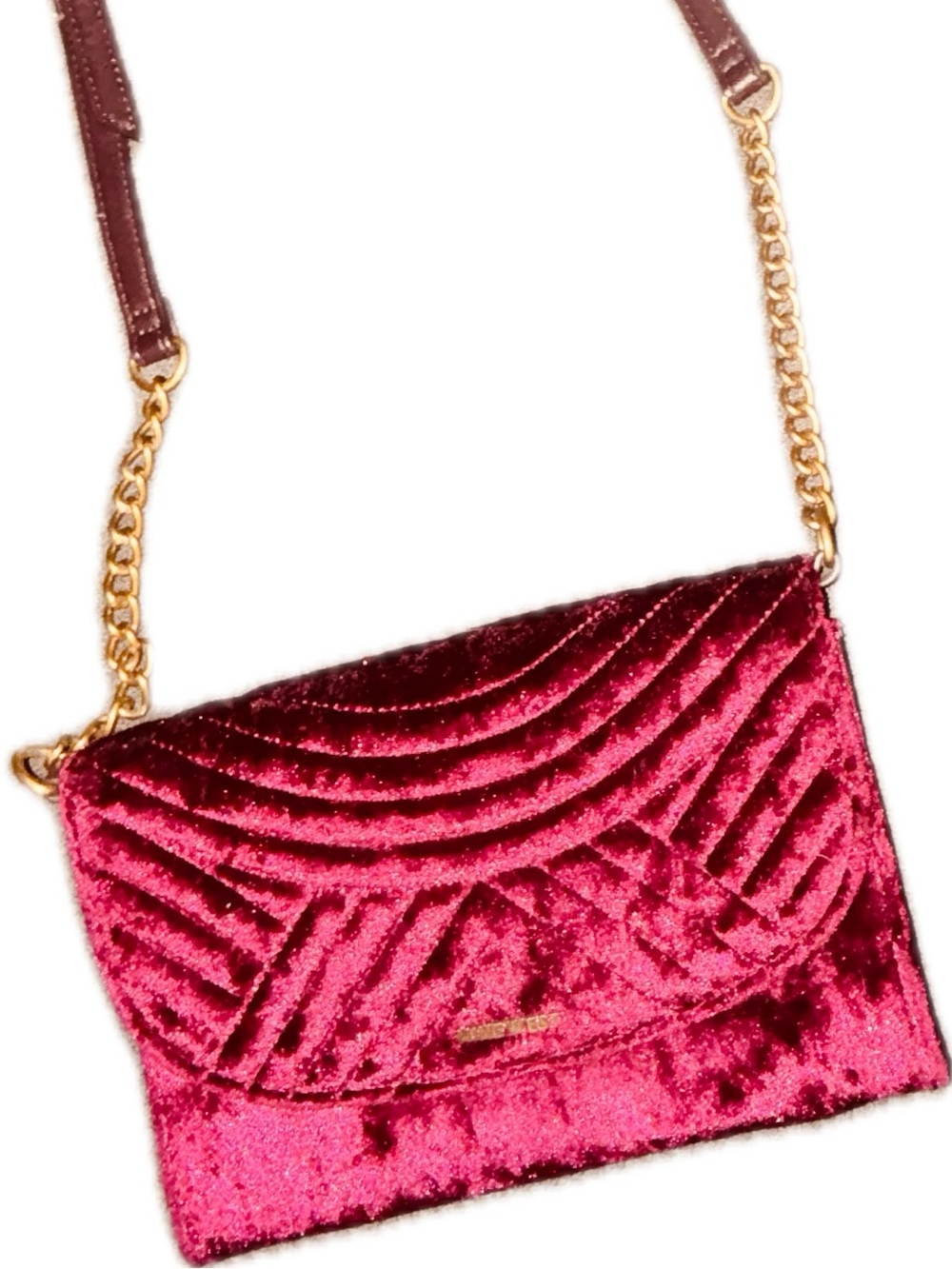Velvet Quilted Crossbody Bag in Burgundy